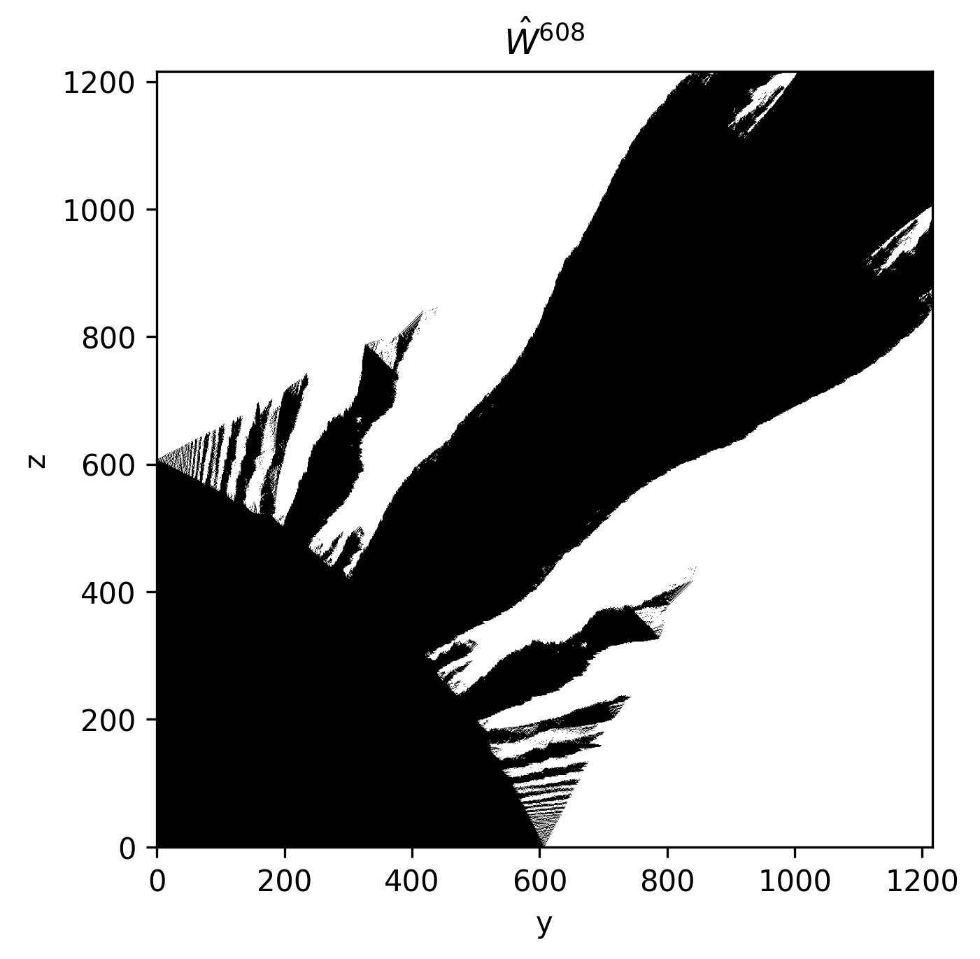 Black-and-white instant-winner sheet at level 608, with branching self-similar structures